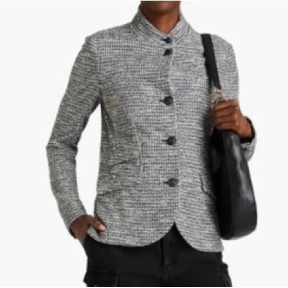 Rag & Bone Slade Blazer Tweed Boucle Black Mandarin Collar Jacket Size 6 Fall